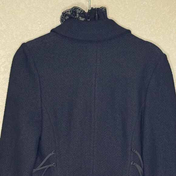 St John Collection Blazer Womens 4 Black Lace Ruffle Collar Corset Trim Made USA - Picture 6 of 8